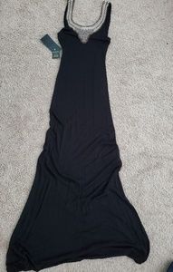 Bebe metallic crochet inset maxi dress